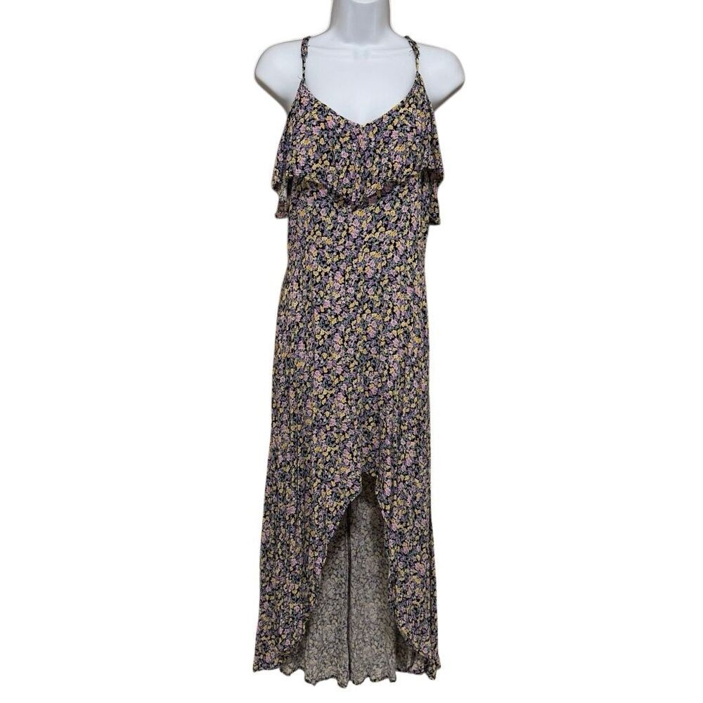 Rewind Floral High Low Maxi Dress Large Rayon Ruffle Cami Slip Dress